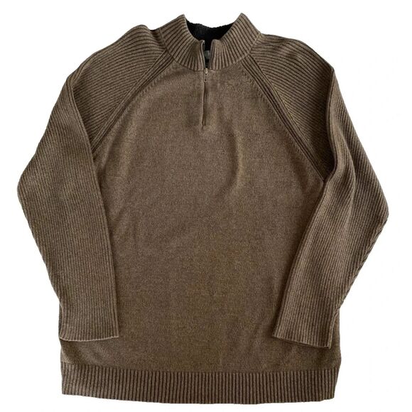 Northcrest Classic Men's 3XLT 1/4 Zip Brown Soft Knit Sweater with Ribbed Hems - Picture 1 of 10